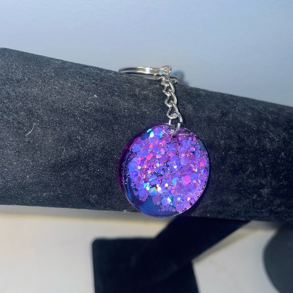 Accessories - Handmade Purple Resin Keychain – Glitter Circle Charm